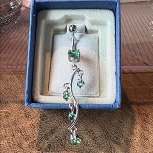 Silver and Green Dangle Belly Ring by Piercing Pagoda
